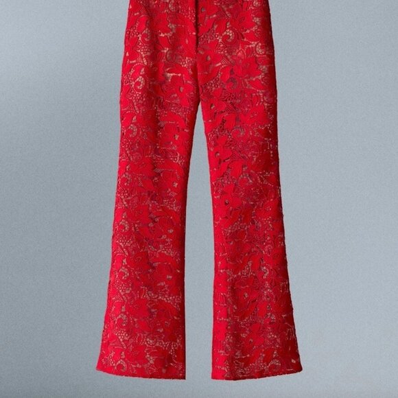 Mango Red Lace Wide Leg Pants - Picture 10 of 10